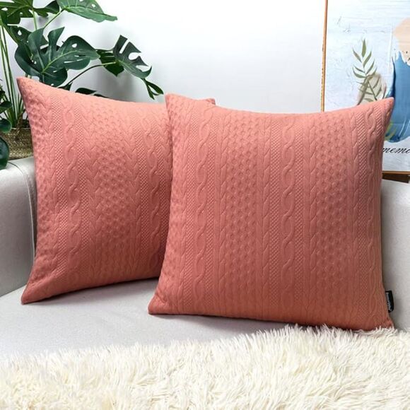 🛋️  Booque Valley Set of 2 Coral Throw Pillow Covers – Embossed Pattern – 22x22 - Picture 1 of 5